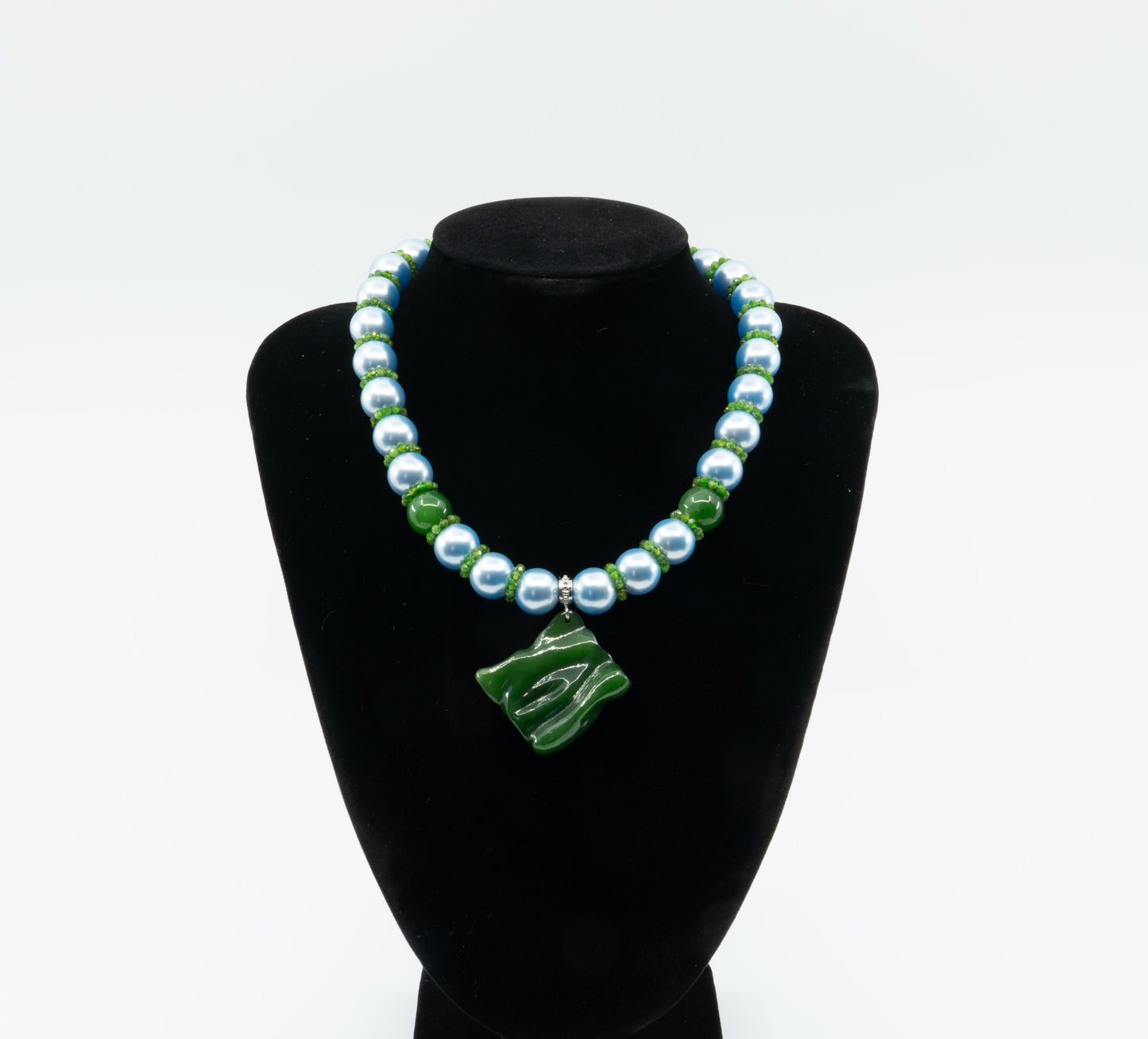 Green Jade/Blue Pearls necklace