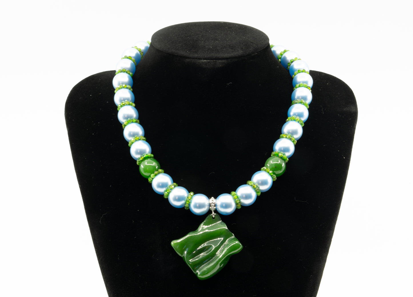 Green Jade/Blue Pearls necklace