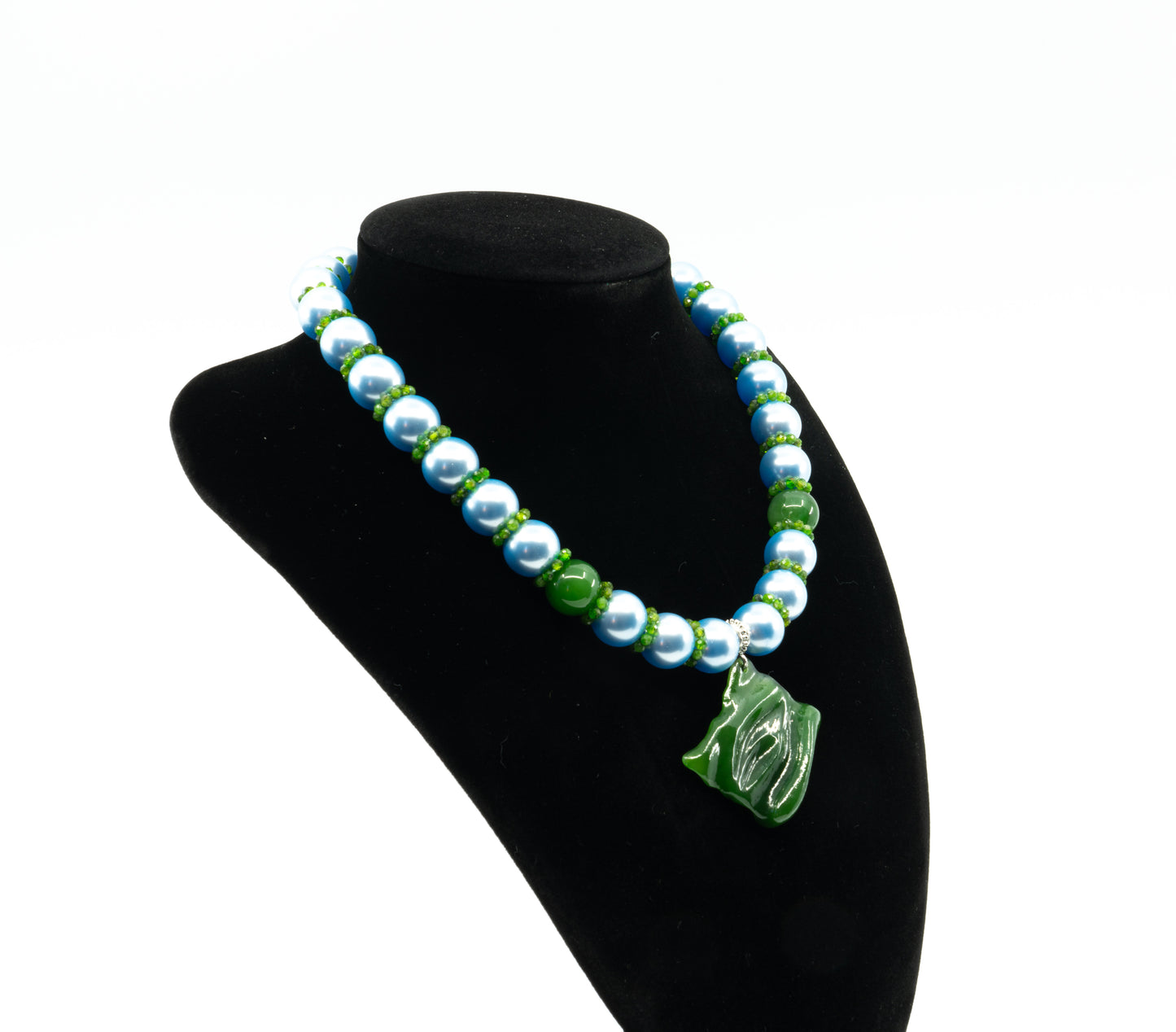 Green Jade/Blue Pearls necklace